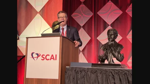 Interventional cardiologist James B. Hermiller, MD, is officially the new president of the Society for Cardiovascular Angiography & Interventions (SCAI) form 2024-2025. #SCAI #SCAI24 #SCAI2024. 
