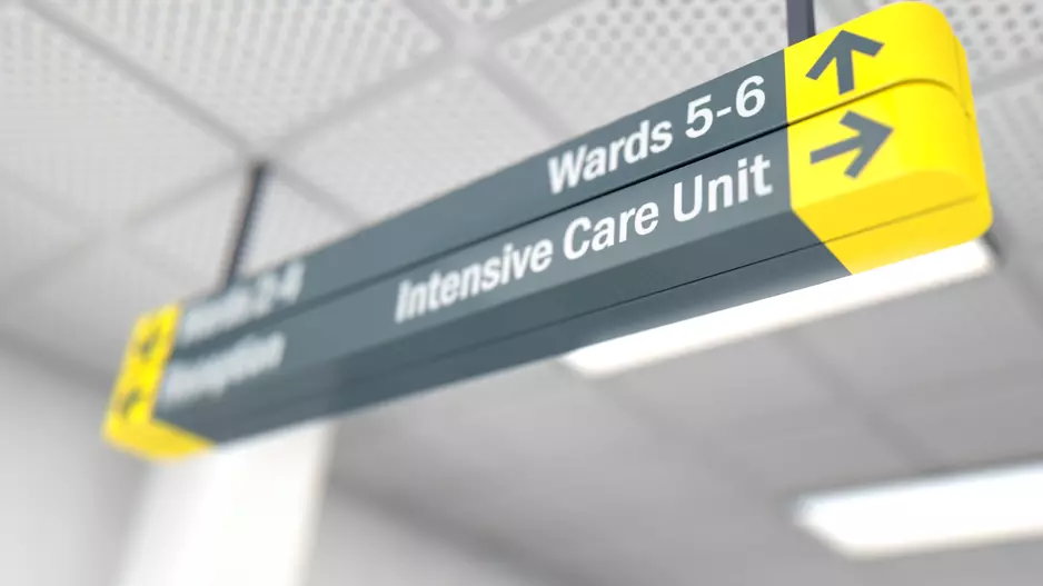 Intensive Care Unit sign inside of a hospital