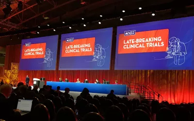 The main tent theater at ACC during one of the late-breaking clinical trial sessions. ACC announced its 2023 late-breaking trials. #ACC23 #ACC