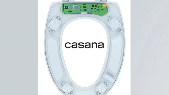The Casana Heart Seat Bluetooth-enabled toilet seat can monitor a user’s heart rate and oxygen saturation levels to heal manage cardiac patients remotely at home. Image courtesy of Casana