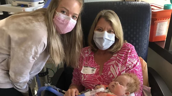 One-year-old Easton and his mom Kaitlyn. Easton was the first patient to undergo a combination heart transplant and allogeneic processed thymus tissue implantation in an effort to eliminate the need for long-term, immune-suppression, anti-rejection medications. Image courtesy of Duke University.