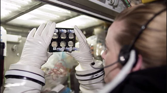 NASA astronaut Kate Rubins culturing heart cells in space in 2019. Image courtesy of NASA